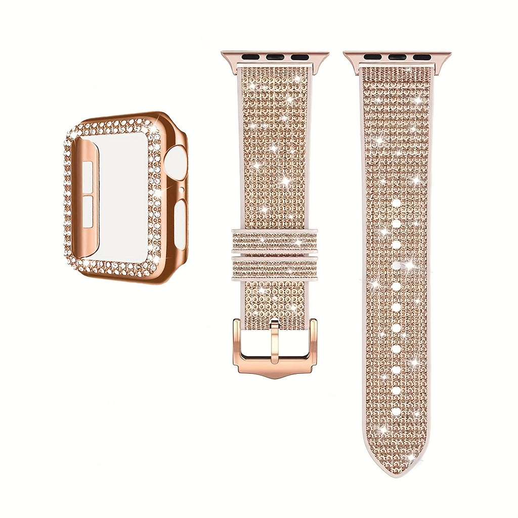 Elegant Fashion Chameleon Watch Band And Case for Apple Watch, Compatible with Series 1-9, SE, Ultra, Crystal Rhinestone Embellished, Shockproof Hard PC Material Protective Cover, Stylish Watch Upgrade, Durable Strap, Highquality Band, Fashionable Wristba