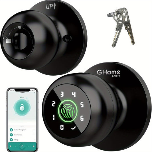 GHome Smart Smart Door Lock with Keypad Password Lock, Biometric Fingerprint Door Handle Lock, App-Controlled Wireless Connection, Keyless Entry Door Lock, 400mAh Battery Chargable Via USB Type-C Cable, Compatible with B-to-C and C-to-C Cables.
