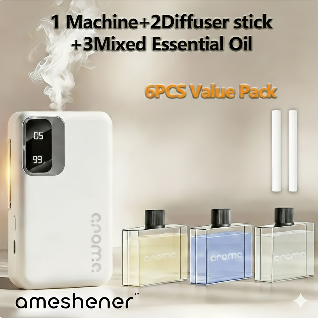 Essential Oil Refill Pack Sold Separately. 1800mAh Ultrasonic Aroma Diffuser With 7-level Control. Fine Mist Diffusion To Quickly Eliminate Hotness In The Bedroom, Bathroom, Toilet Odors And Study Room Odors. Digital USB Charging. Ideal Choice For N