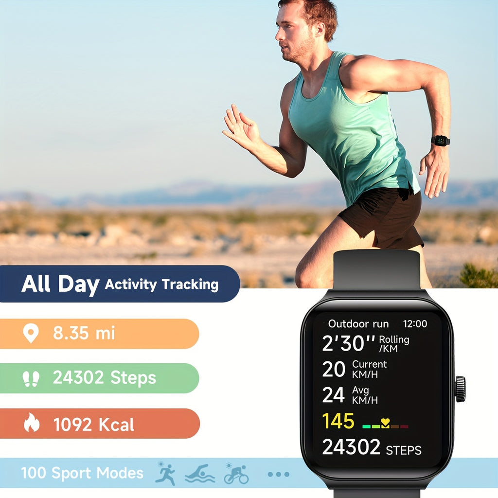 Smartwatch - 1.95" Display, Call Answering, 100+ Sport Modes, Step Counter, Sleep Tracker, Wireless Connectivity, Compatible with Android & iPhone, USB Rechargeable, with Built-In Alexa - Ideal Gift, Health Monitoring Wristband, Casual Style Watch