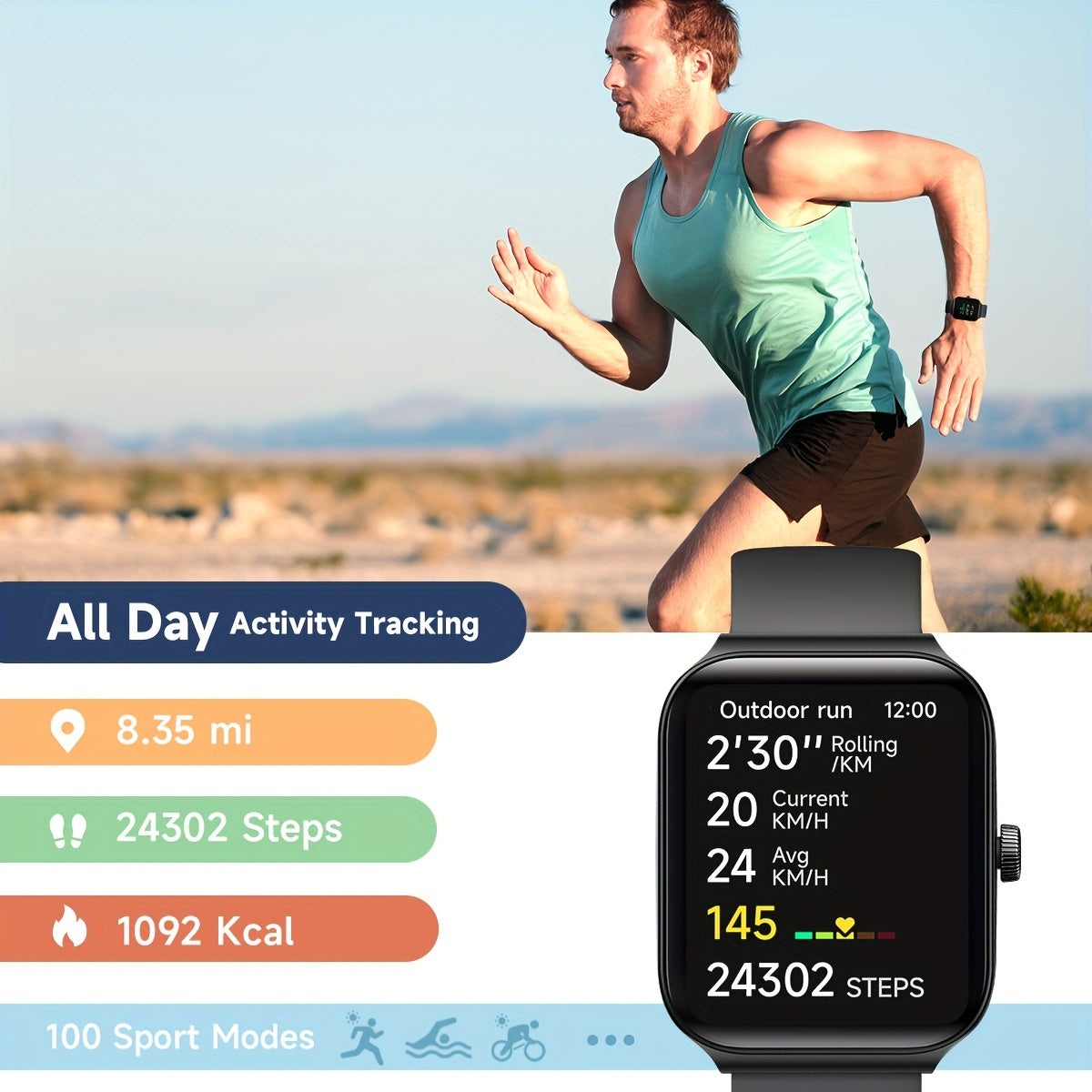 Smartwatch - 1.95" Display, Call Answering, 100+ Sport Modes, Step Counter, Sleep Tracker, Wireless Connectivity, Compatible with Android & iPhone, USB Rechargeable, with Built-In Alexa - Ideal Gift, Health Monitoring Wristband, Casual Style Watch