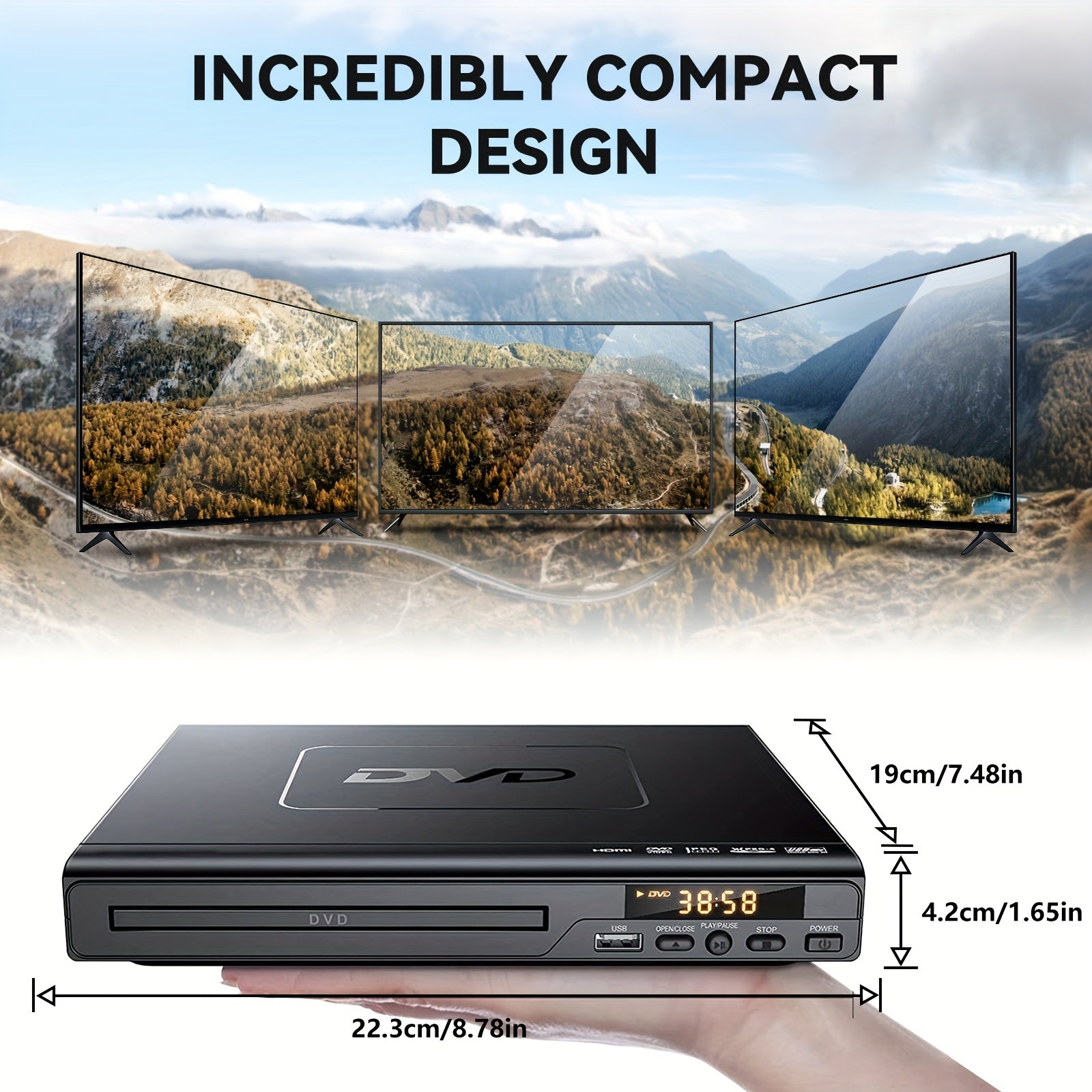 [1080P] Full Region DVD Player With 1080P HD Quality And AV Output, USB Direct Read DVD Player With Smart Error Correction, Suitable For Elderly Easy DVD Player For Home With Remote Control - High Quality Multimedia Playback For Home