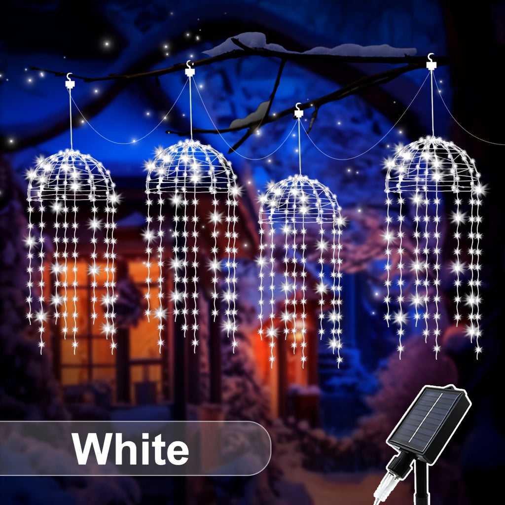 [Wedding, Valentine's Day] 4pcs Solar LED Lights, Wire Hanging Jellyfish Lights, 8 Modes, Outdoor Home Garden Decoration, Wedding, Valentine's Day, Outdoor Decoration, Creating Atmosphere For Courtyards, Bars, And Events, Holiday Decorative Lights | Hangi