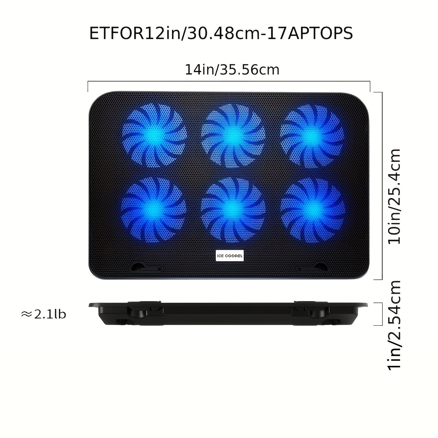 ICE COOREL Gaming Laptop Cooling Pad with 6 Cooling Fans, Suitable for 12-17.3 Inch Laptops, Laptop Cooler Stand with 5 Adjustable Heights And 2 USB Ports.