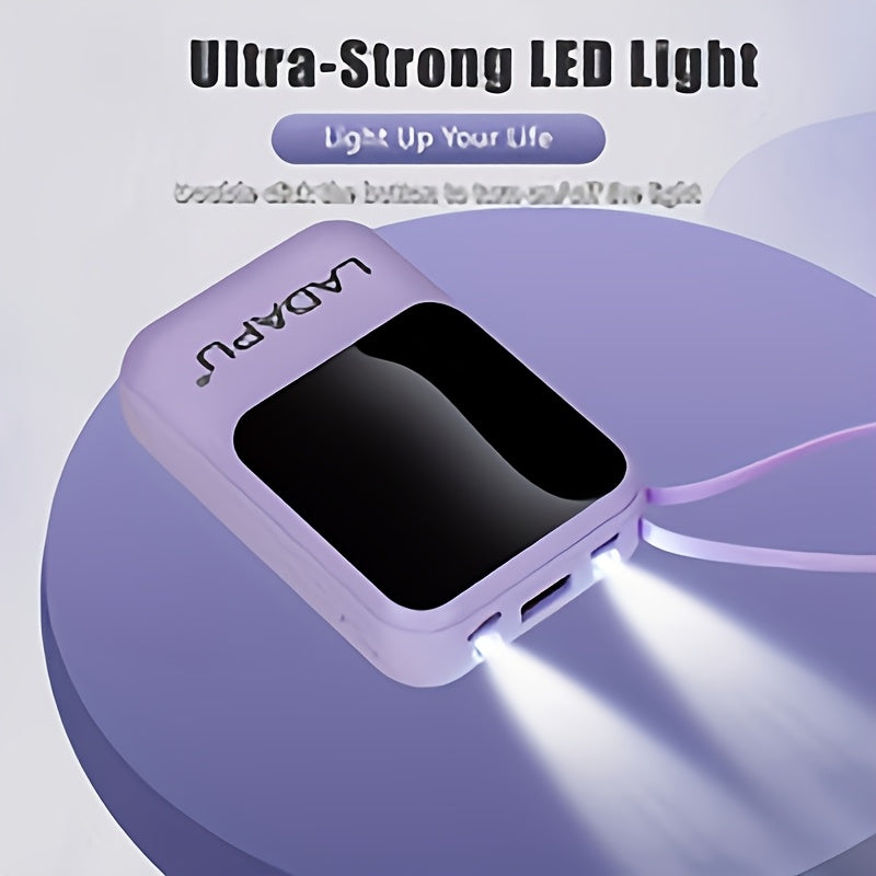 Mini Cute 5W Slow Charging/15W Fast Charging/22.5W Super Fast Charging Cartoon Power Bank, 10000mAh Large Capacity Rechargeable Portable Mobile Phone Charger, Built-with 4 Cables, Self Charge Cable, Dual Ultra-bright LED Lights, Outdoor Travel