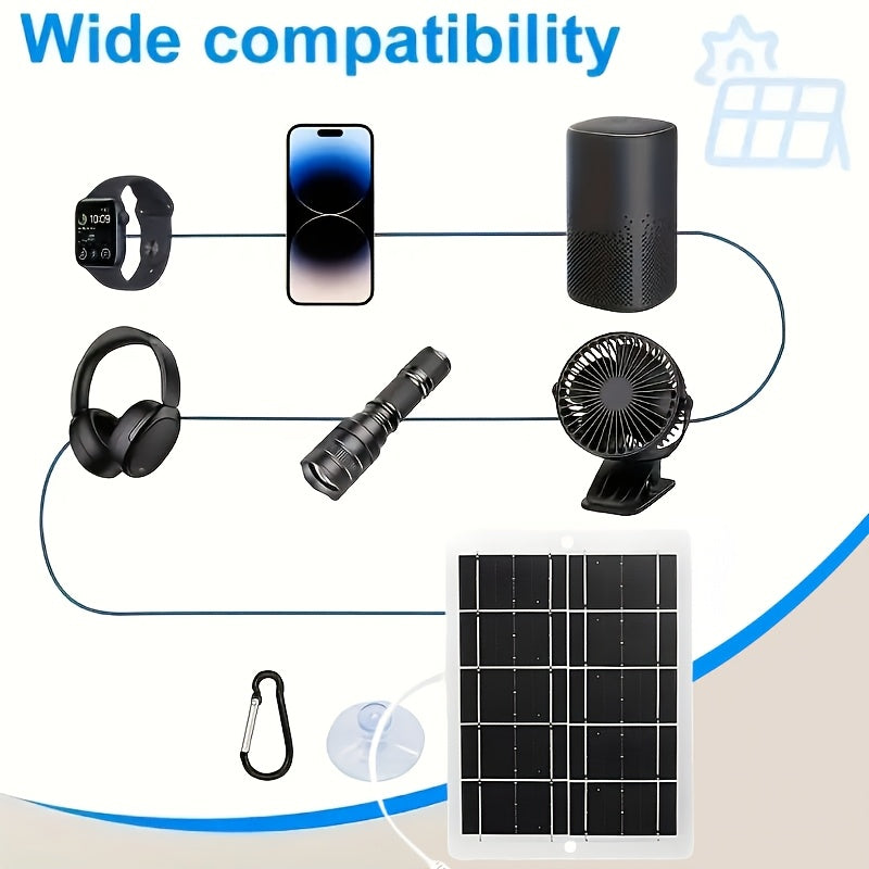 [Portable Solar Charging Panel] 1pc Portable Solar Charging Panel - 5V USB Power Regulator with 2.5A Output, Lightweight Compact Design for Outdoor Camping, Home Backup Power, Compatible with Phones, Power Banks, Flashlights, Fans, and Solar Phone Charger