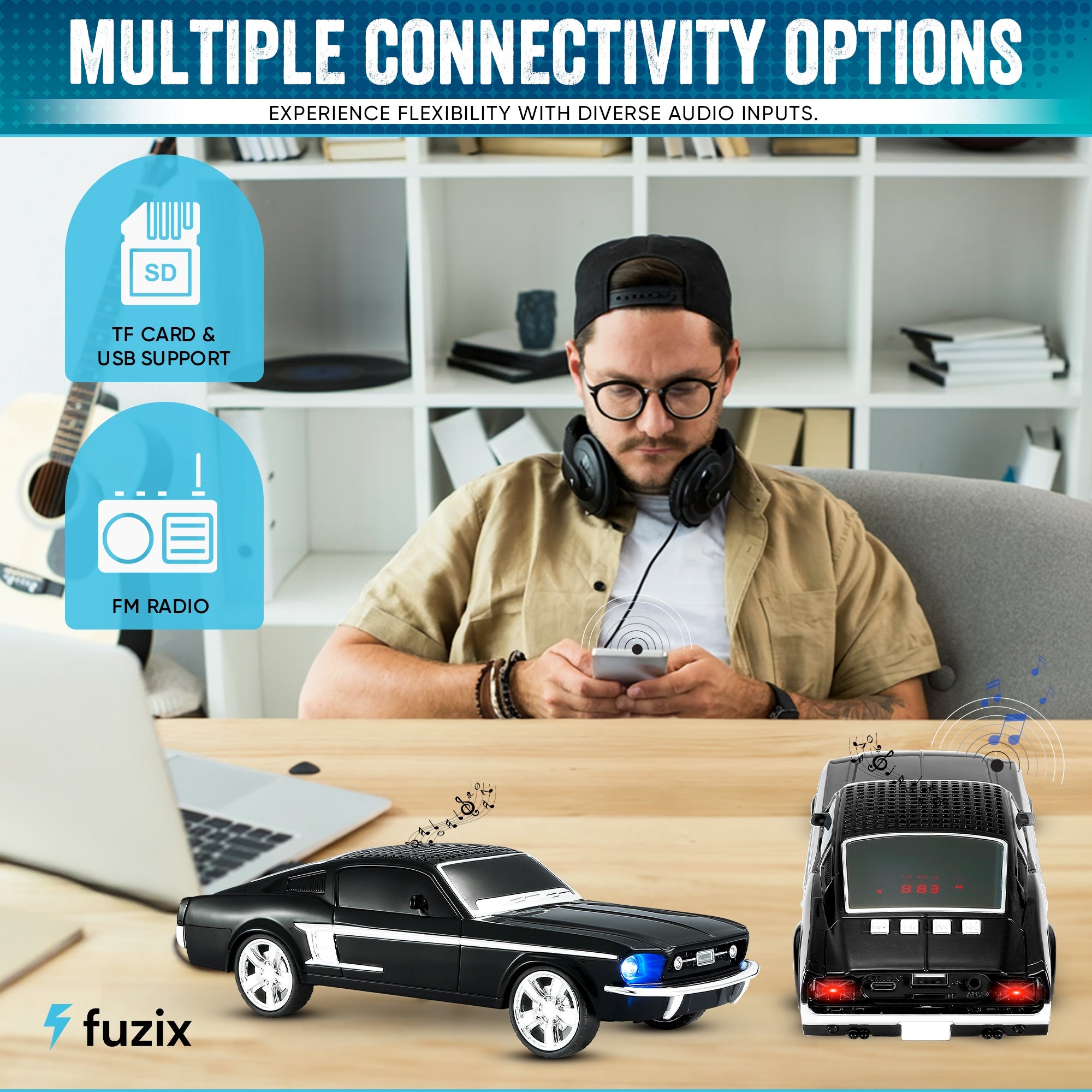 Fuzix WS-1967 Car Bluetooth Speaker – Retro Replica Design with LED Lights, Wireless Stereo Sound, FM Radio, USB/TF/AUX Input, Multiple Playback Modes, Rechargeable Battery, Clear High-Quality Audio, Perfect for Home, Travel, Parties & Festival Gifts