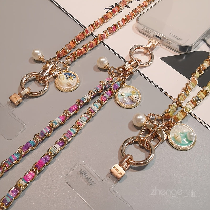 2026 New Model, Long Strap for Carrying Mobile Phone, Metal Chain with Painted Fabric Strap, Fashionable for Ladies, Suitable for Outdoor Shopping and General Use