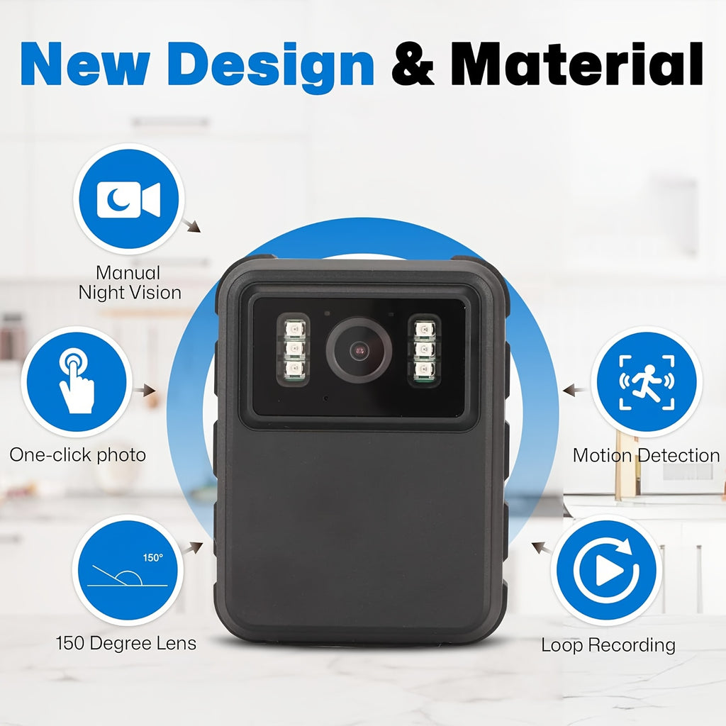 Body Camera, Night Vision, 150° Wide Angle, 1800mAh, Body Cameras with Audio And Video Recording for Security, Personal Recording (SD Card Not Included), Surveillance Equipment, Security Camera, Discreet Recording, Compact Design, Rugged Build, Durable Co