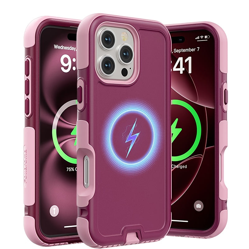 For iPhone 14/15/16/17Series Case, Rugged Warrior-Style 3-Layer Shockproof Cover with Soft Lining, Built-In Dust Plug, and Full-Body Armor Protection