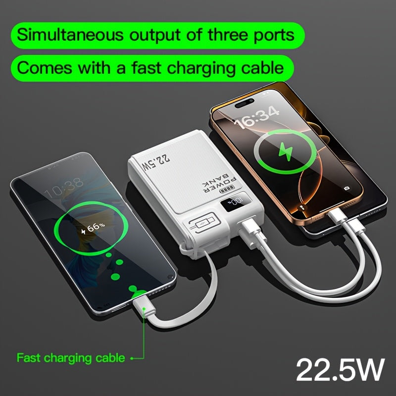 [Holiday Gifts] TQQDCI Portable 22.5W Power Bank 3 Ports Fast Charger, LED Digital Display, Built-in USB-A & C Cable, Charge iPhone/Android/Multiple Devices Simultaneously Back-to-School Essentials & Holiday Gifts