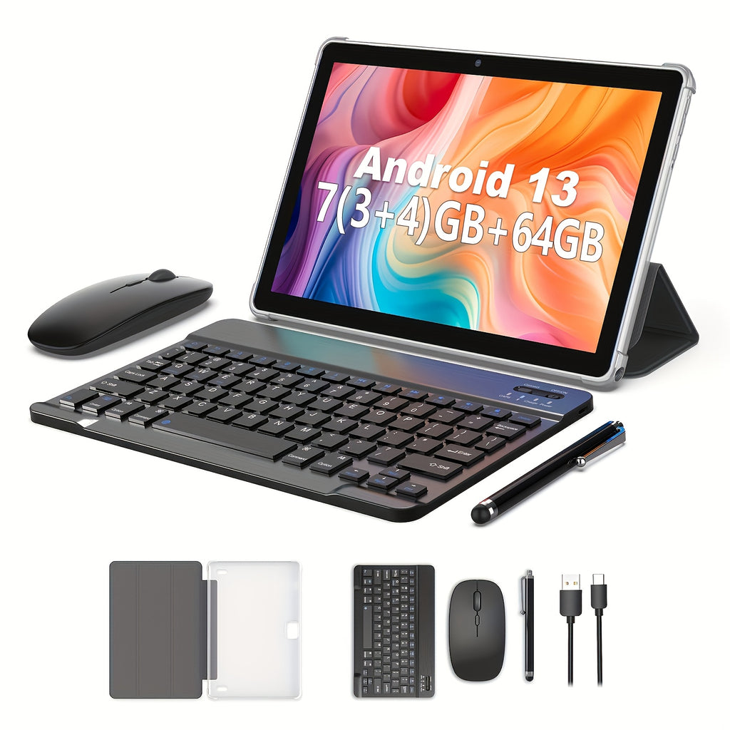 10-Inch Android Tablet Featuring The Latest Android 13, Equipped with 7GB of RAM (3+4) And 64GB of Storage, Expandable Up to 512TB Via TF Card. This Wi-Fi Tablet Includes a 2MP Front Camera And an 8MP Rear Camera
