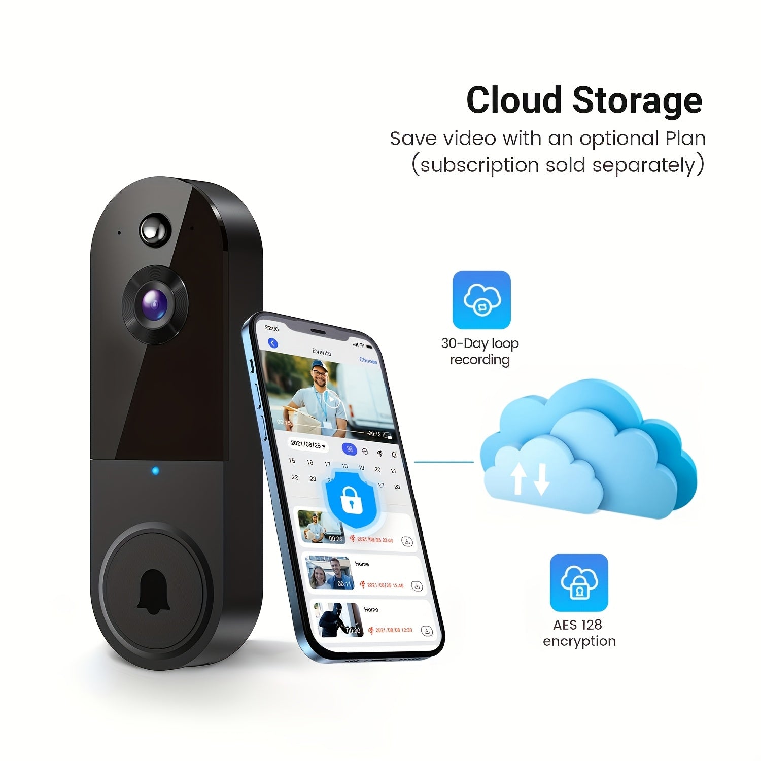 2K Wireless Smart Doorbell, WiFi Camera, Night Vision Function, Artificial Intelligence Snapshot, Rechargeable Battery, Photo And Video Taking, Two-way Intercom, Local Storage