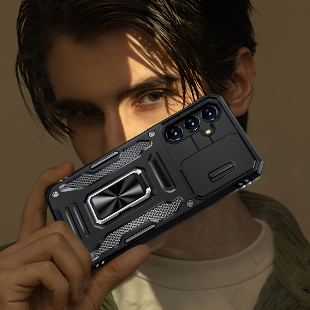 [Shockproof Magnetic Case] Phone Case - Suitable for Samsung Galaxy S24FE S23FE S22 S21FE Ultra A55 A54 A35 A34 A25 A24 A16 A15 A14 A06 A05 A05S 5G Series Heavy Duty Shockproof Magnetic 360° Rotating Ring Bracket Phone Case with Lens Sliding Window Protec