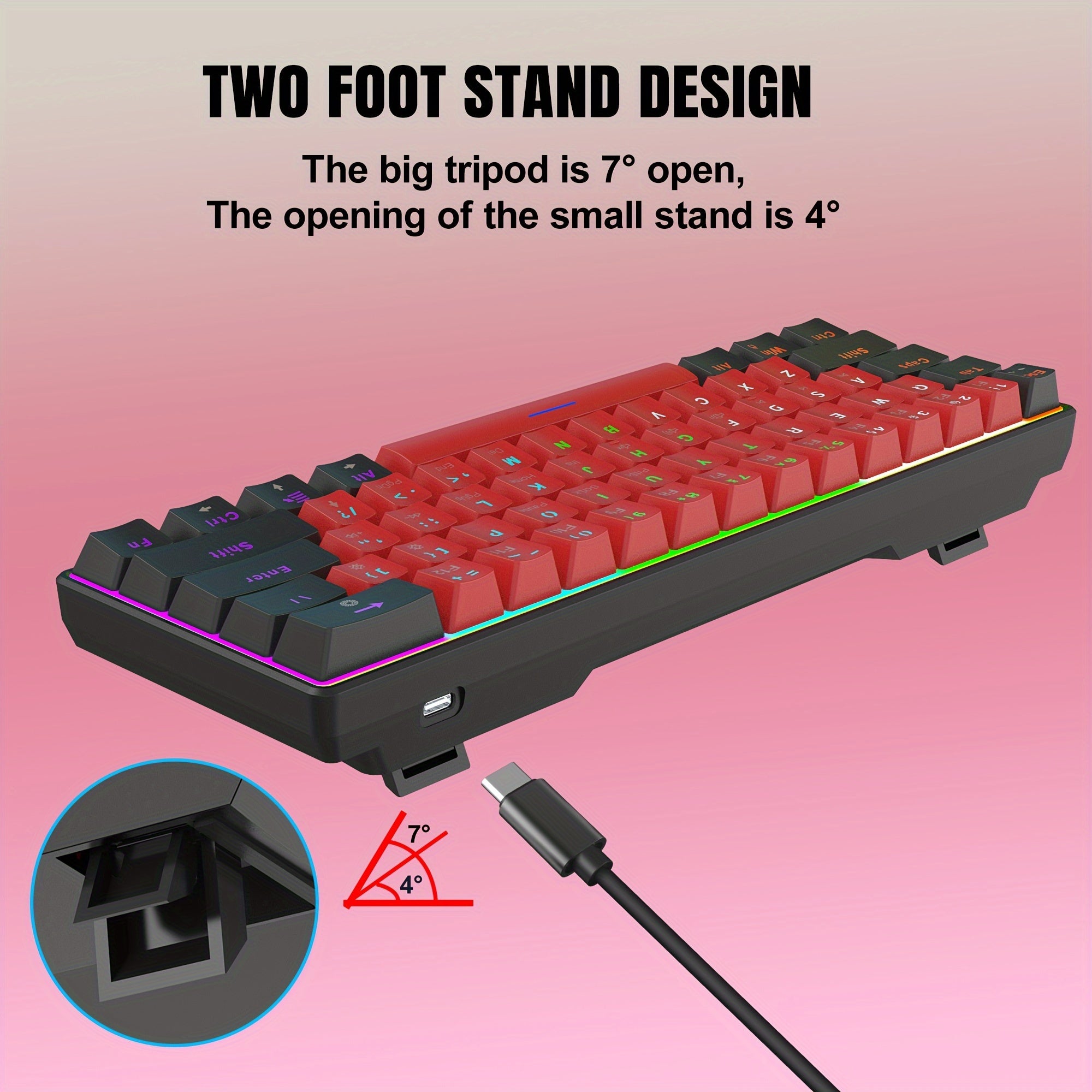 Snpurdiri 61-Key Device, Wired 60% Mechanical Gaming Keyboard with Green Switches, Compact And Portable, Designed for Windows Laptops in Black And Red