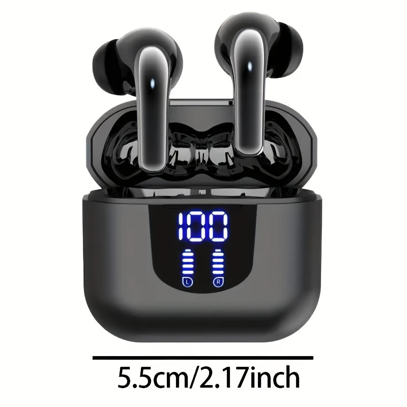 Wireless Earphones, Wireless 5.4 Earphones with Bass Stereo Sound, Earphones with Noise Cancelling Microphone And LED Display Screen, in Ear Earphones, 40 Hours of Playback Time, Suitable for Laptops, Tablets, Mobile Phones, And Sports Exercise