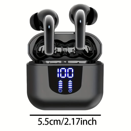 Wireless Earphones, Wireless 5.4 Earphones with Bass Stereo Sound, Earphones with Noise Cancelling Microphone And LED Display Screen, in Ear Earphones, 40 Hours of Playback Time, Suitable for Laptops, Tablets, Mobile Phones, And Sports Exercise