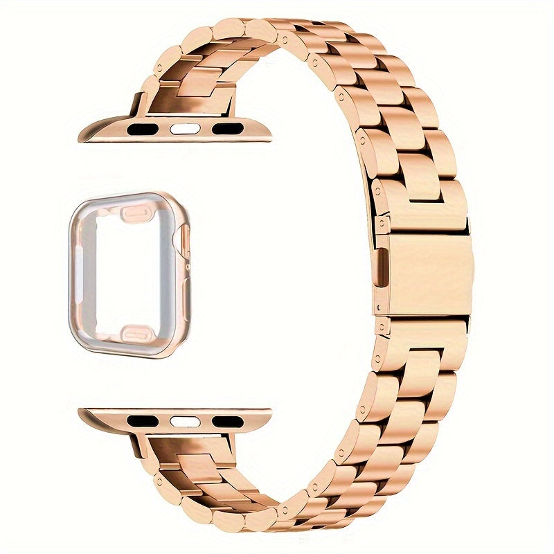 14 Three-Piece Steel Bands + Half Shell, a Set of 2 Small Waist Steel Bands + Half Shell Suitable for Apple for iWatch Series 38mm 40mm 41mm 42mm 44mm 45mm 49mm. High-Quality Metal Bands in Golden And Silvery for Apple Watch 2 1 S9 8 7 6 5 4 3 2 1, Replac