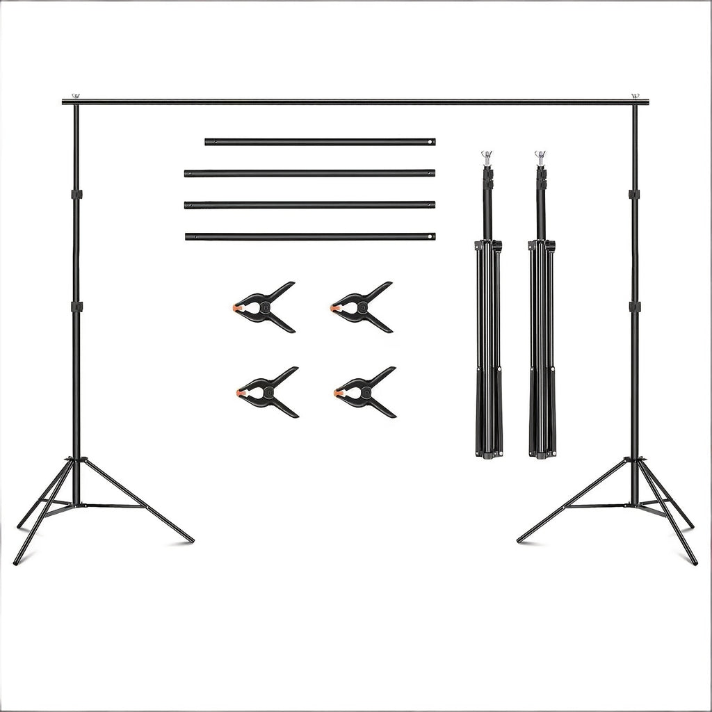 SH Backdrop Stand 10x7ft(WxH) Photo Studio Adjustable Background Stand Support Kit with 4 Crossbars, 4 Clamps And Carry Bag for Parties Events Decoration
