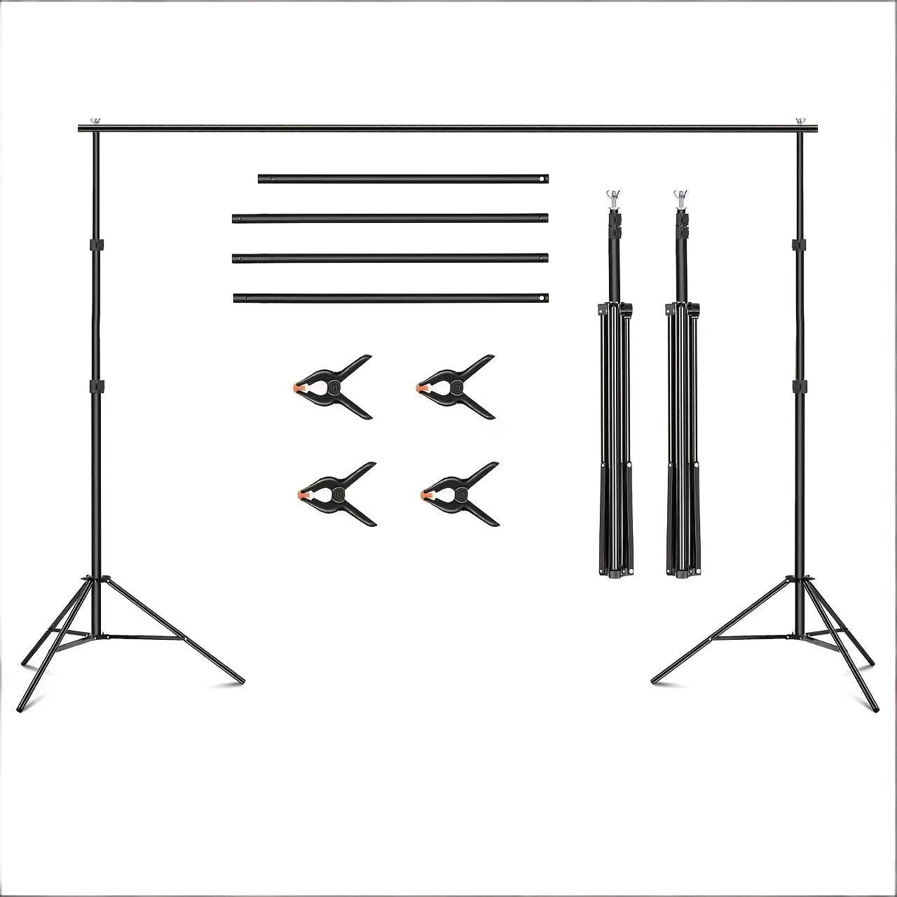 SH Backdrop Stand 10x7ft(WxH) Photo Studio Adjustable Background Stand Support Kit with 4 Crossbars, 4 Clamps And Carry Bag for Parties Events Decoration