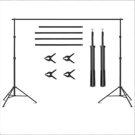 SH Backdrop Stand 10x7ft(WxH) Photo Studio Adjustable Background Stand Support Kit with 4 Crossbars, 4 Clamps And Carry Bag for Parties Events Decoration