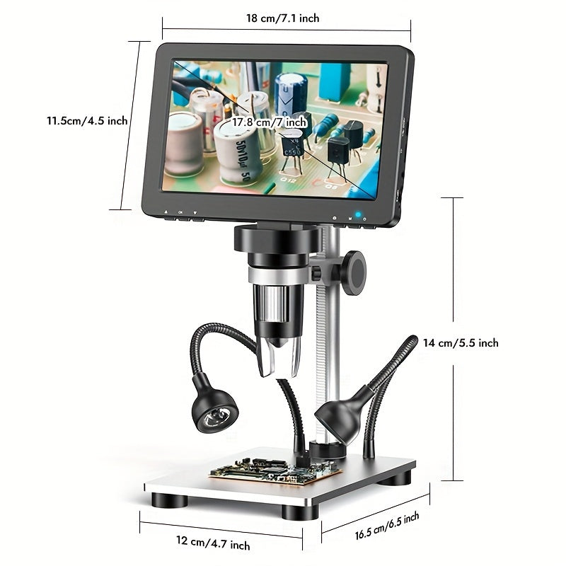 Dm9 7-Inch LCD Digital Microscope 1200X, 1080P Coin Microscope Magnifier, with 10 Adjustable LED Lights, 12MP Super Precise Focus Welding Microscope, Suitable for Adults, Can Connect to A Computer for Viewing, Men's Gift