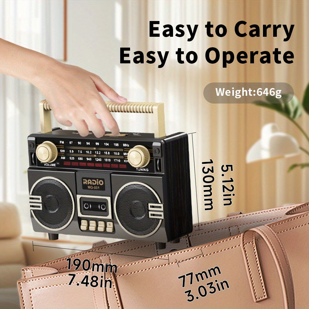 [Portable Solar Radio] Portable FM/AM/SW Radio- Solar & USB Powered, 1200mAh Lithium Battery, Wireless, Support TF Card/USB/AUX Playback,Compact Design with Ergonomic Handle & Speaker - Ideal for Indoor/Outdoor, Camping, Emergencies - Solar-Powered Chargi