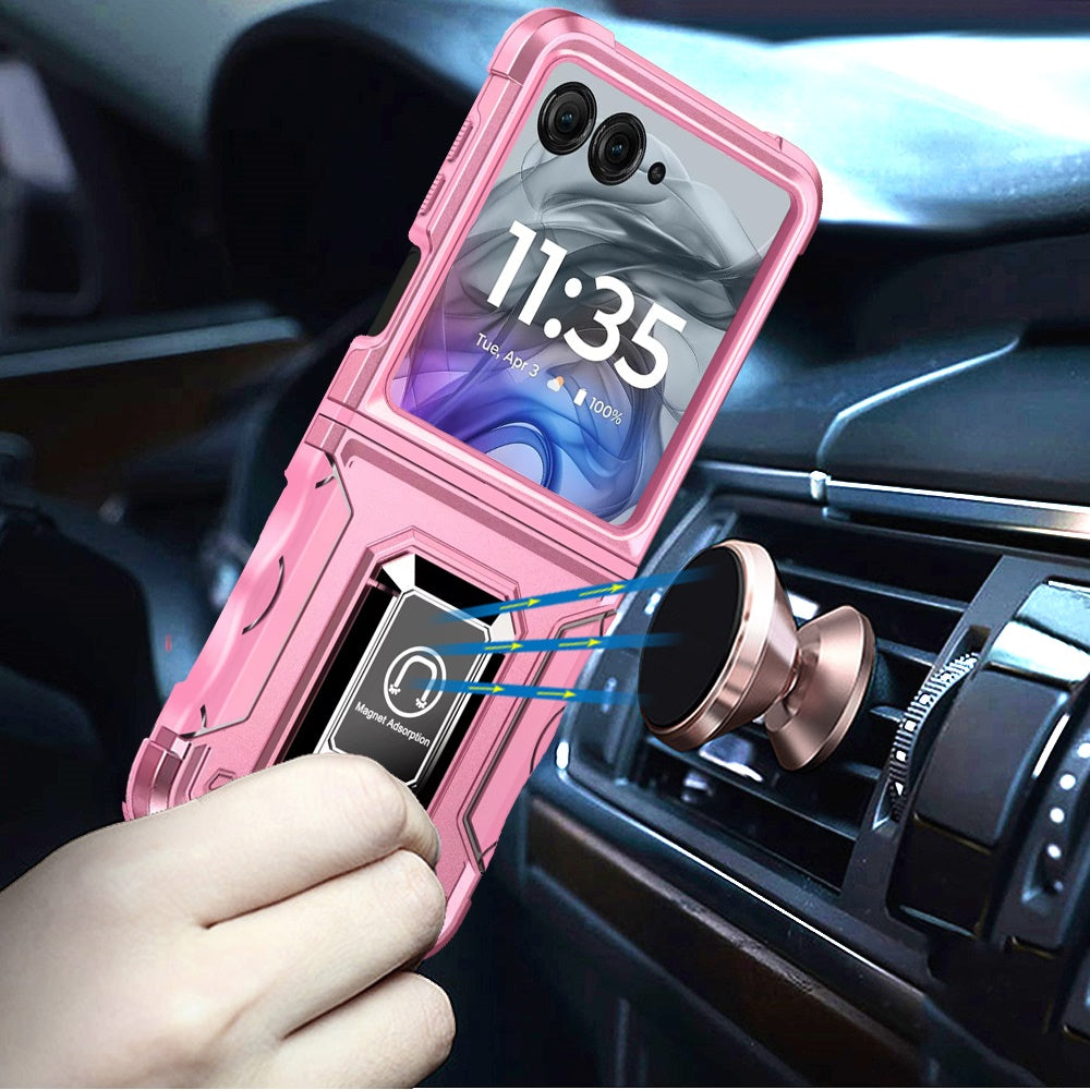 For Motorola Razr 2024 Phone Case, Defender Metal Magnetic Ring Stand Hybrid Cover