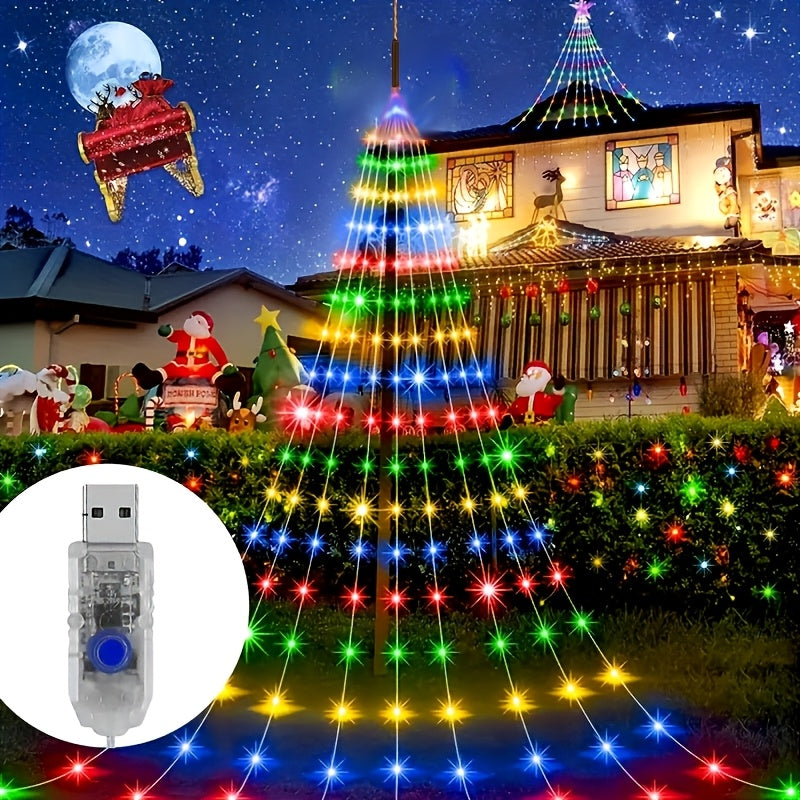 [Christmas Halloween Gifts] A String of Decorative Lights, Powered by USB, with 8 Different Modes of Waterfall Tree Lights. Suitable for Decorating Indoor Scenes, Tents And Party Garlands, As Well As Curtains. Applicable for Festival Decorations, Christma