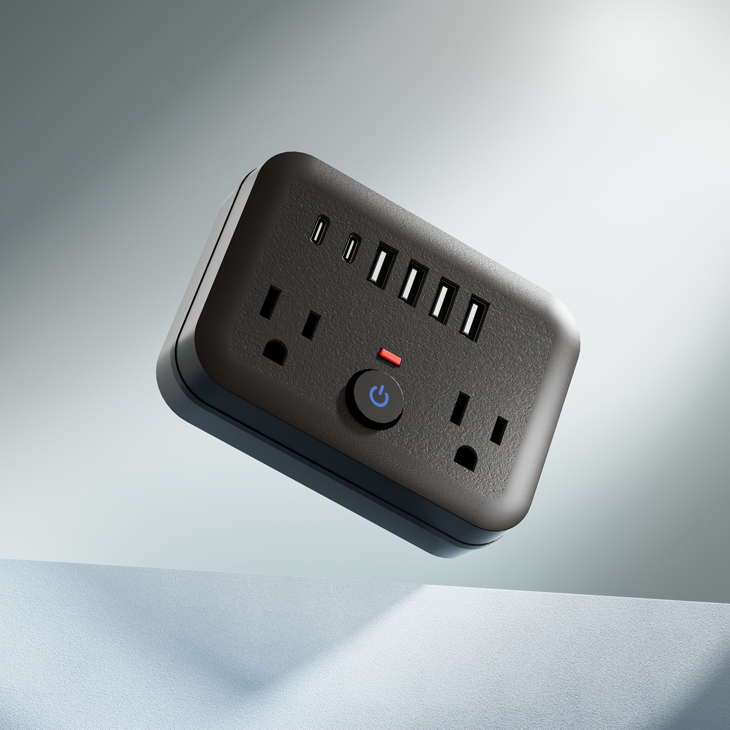 Mini Portable Surge Protector Power Strip, 8-in-1 Multifunction with 2 Outlets, 4 USB Ports, 2 USB-C Jacks, Overload Protection, US Plug, Wall-Mounted for Home, Travel, Office - Black & White, Travel Accessory | Sleek Black Design | Multi-port Surge