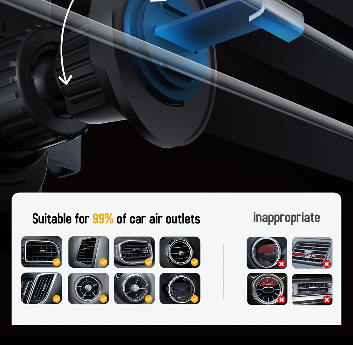 [15W Fast Charge Car Holder] 15W Fast Charge Auto-Sensing Car Wireless Charging Holder | Smart Alignment, Case Friendly, Rotating Magnetic Air Vent Phone Mount for iPhone And All Qi-Compatible Devices