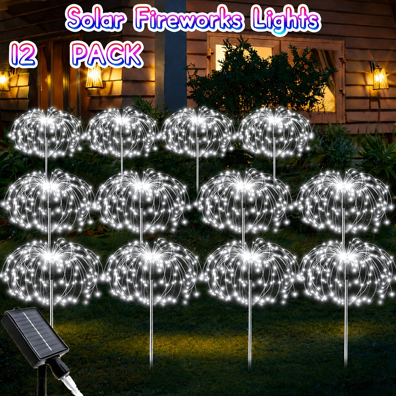 12Pack4PAack Solar Garden Decor Outdoor Lights, 8-Mode Solar Firework Lights, Christmas Outdoor Solar Garden Lights Fairy Firework Decor, Courtyard Pathway Solar Flower Pots Balcony Garden Decor