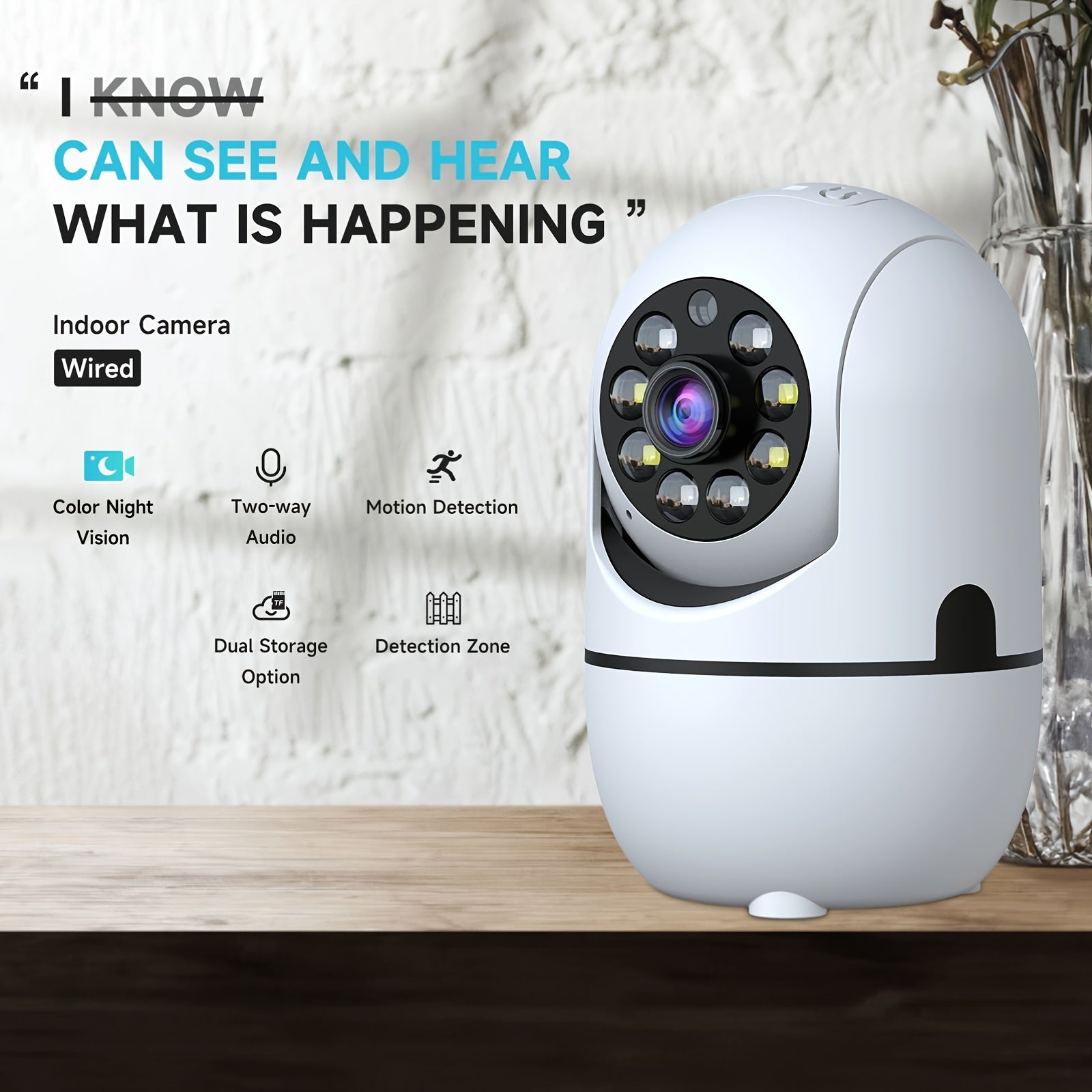 1/2/3/4pcs Indoor Security Camera for Home, 2.4G/5G Wireless Dual-Band Wifi, B&W/ Color Night Vision, 355° Pan & Tilt, Baby/Pet Monitor, Motion Detection, 2-Way Audio, Cloud & Memory Card Storage, Works with Alexa, Use Plug-In, NOT Battery