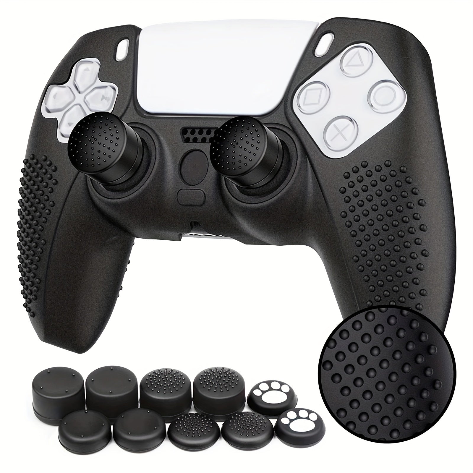 Silicone Cover Protector Case, Grip Protective Case, with 10 Thumb Grips Caps, Accessories Set for PS5 Controller