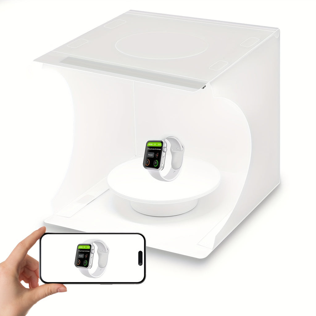 Photo Studio Light Box Kit - Quick Setup, Foldable, Portable, With Soft White Light Fabric Tent, 6 Colors Backdrop, 360° Motorized Turntable, USB Powered, Professional Photography For Smartphones And DSLR Cameras, White, Equipment, Photo, Mobile Phone, Ca