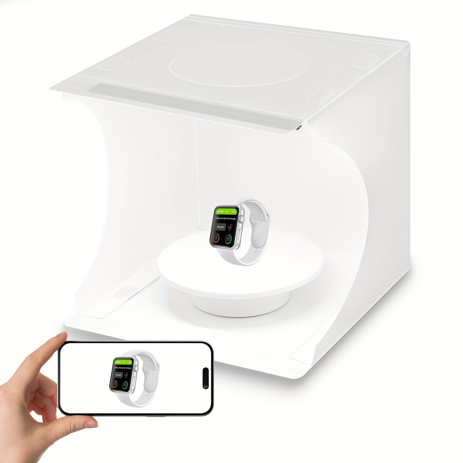 Photo Studio Light Box Kit - Quick Setup, Foldable, Portable, With Soft White Light Fabric Tent, 6 Colors Backdrop, 360° Motorized Turntable, USB Powered, Professional Photography For Smartphones And DSLR Cameras, White, Equipment, Photo, Mobile Phone, Ca