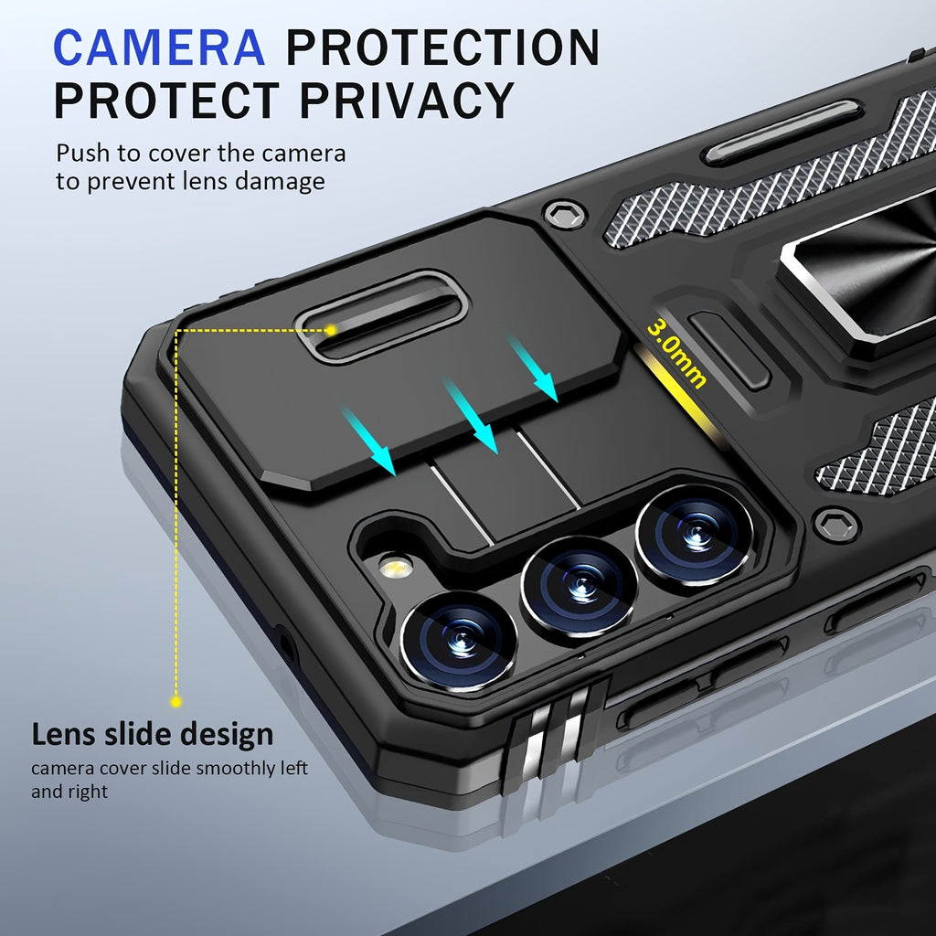 [Shockproof Magnetic Case] Phone Case - Suitable for Samsung Galaxy S24FE S23FE S22 S21FE Ultra A55 A54 A35 A34 A25 A24 A16 A15 A14 A06 A05 A05S 5G Series Heavy Duty Shockproof Magnetic 360° Rotating Ring Bracket Phone Case with Lens Sliding Window Protec