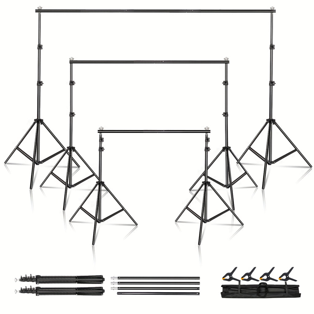 SH Backdrop Stand 10x7ft(WxH) Photo Studio Adjustable Background Stand Support Kit with 4 Crossbars, 4 Clamps And Carry Bag for Parties Events Decoration