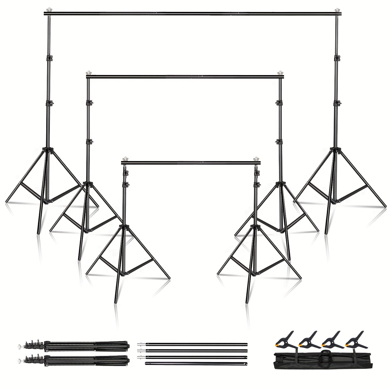 SH Backdrop Stand 10x7ft(WxH) Photo Studio Adjustable Background Stand Support Kit with 4 Crossbars, 4 Clamps And Carry Bag for Parties Events Decoration