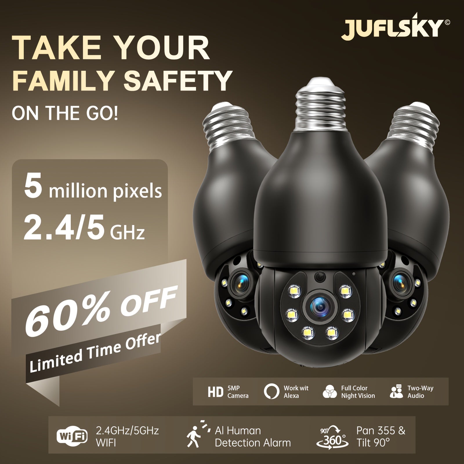 5MP High-definition Smart Bulb Camera, Cat/dog Monitoring Camera, 360° Panoramic Pan-tilt, 5G/2.4G WiFi, Wireless Indoor Use, Color Night Vision, with Motion Detection Alarm, Remote Two-way Voice, Very Suitable for Pet Monitoring, Mothers Day Gift