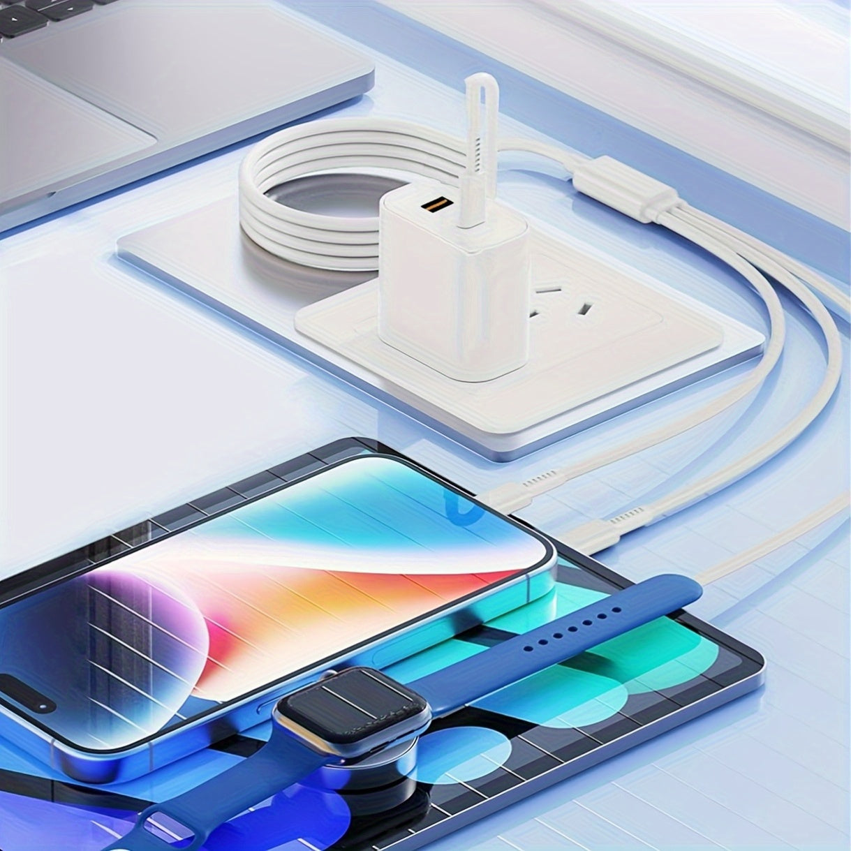 3-In-1 (White/6Ft/1.8M) Charger for Apple Watch, for Iphone Watch Charger, USB C Multi Charging Cable for Various Devices, Travel Charger for Iwatch 9/8/7/6/5/4/3/2/1/Ultra2/Se, Compatible with for Iphone 15/14/13