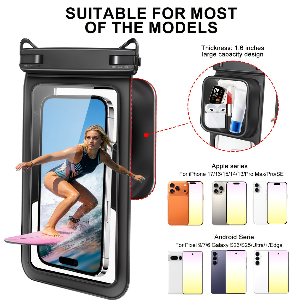 Rynapac 2pcs Floating Phone Pouch - 7.5 Inch Dual Compartment Clear Shockproof And Sandproof for Iphone 16 15 14 13 12 Pro Max, a Must-Have for Swimming, Rafting, Kayaking