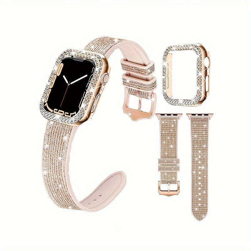 Elegant Fashion Chameleon Watch Band And Case for Apple Watch, Compatible with Series 1-9, SE, Ultra, Crystal Rhinestone Embellished, Shockproof Hard PC Material Protective Cover, Stylish Watch Upgrade, Durable Strap, Highquality Band, Fashionable Wristba
