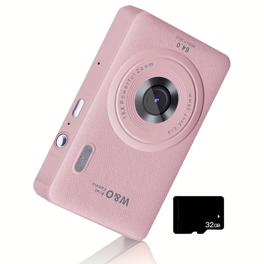 1080P HD Digital Camera 16x 64MP Digital Zoom Camera for Video Blogging 2.4-inch LCD Rechargeable Camera Photography Professional Camera with 32G Memory Card Support for Taking Pictures, Recording Videos and Webcam for Thanksgiving Christmas and New