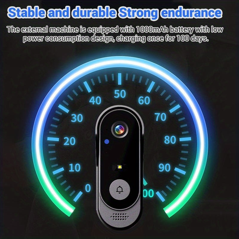 Smart HD WiFi Doorbell, High Quality High-Quality Wireless Camera with Night Vision, Voice Converter, Photos & Videos, 4.3-Inch Screen, 365-Day Standby, Infrared Night Light, Expandable to 128GB Storage, Auto-Recording and Live Call, Home Pet