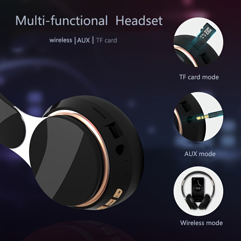 Wireless Wireless Over-Ear Headphones with Built-in Mic, Foldable & Compatible for PC/Tablet/Smartphone - HD Sound Quality, Compatible for for school, Travel, Gaming Headphones