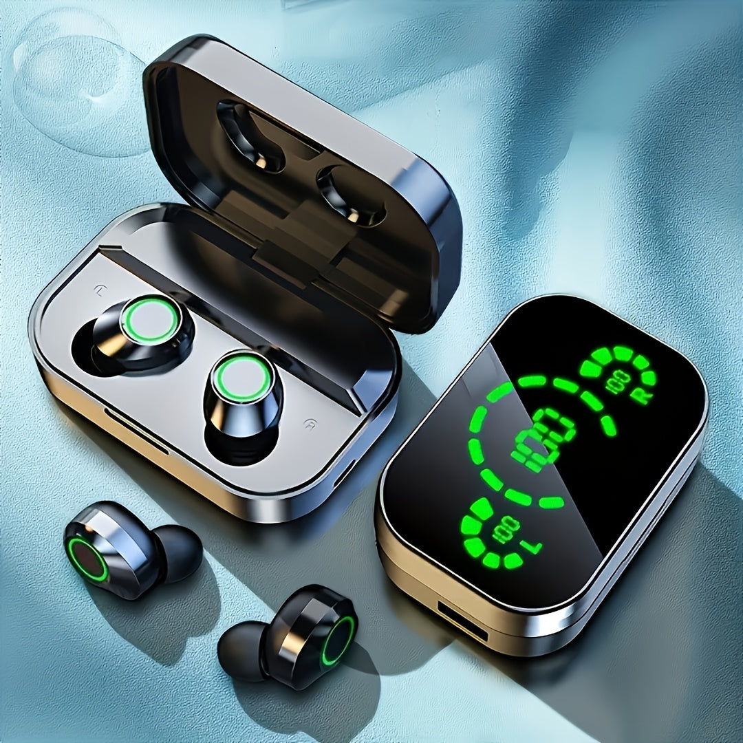 Wireless Earbuds with Digital Display, BT 5.4, HiFi HD Stereo & Noise Cancelling for Calls, USB-C Charging, App & Volume Control, Anime Design, Durable Plastic - Comfort Fit for Adults, Fashion Mirror Design, Communication Enhancement, Gift Idea