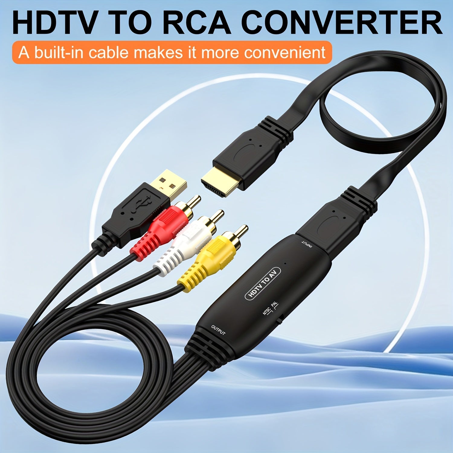 HDTV to RCA Converter Adapter, Compatible with Apple, Xiaomi, Android TV Boxes, Roku, Fire Stick, Dvd/Blu-Ray Players, Supports PAL/NTSC, USB Powered, ABS Resin Body, Durable RCA Connectors, 36V Max Voltage, No Battery Included