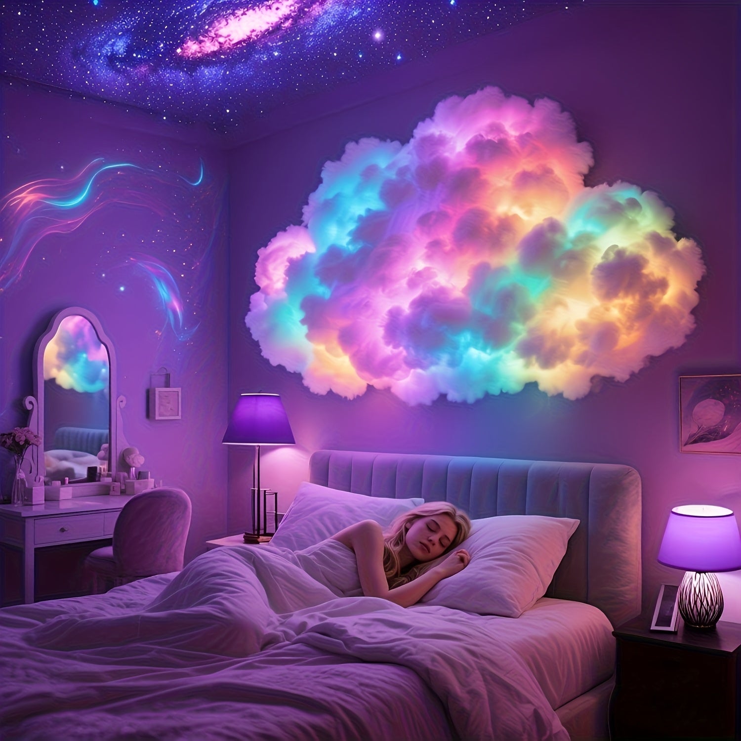 3D Thunder Cloud Night Light with Music Sync Mode - Smart RGB LED Strip Lights, USB-Powered Wall/Ceiling Mount for Bedroom, Gaming Room & Party Decor, Color Changing Ambient Lighting, Cloud Lights for Bedroom, Smooth Curved Design