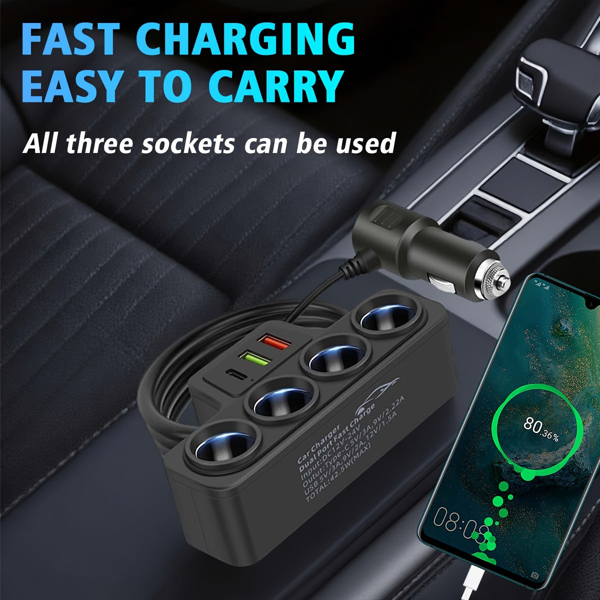 [Super Fast Car Charger] 120W Super Fast 7-in-1 Car Charger - Plug Adapter, Atmosphere Light, Accessories for iPhone 16/15/14/13/12/11 and Android